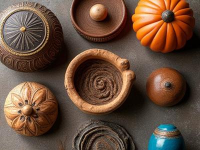 Varias piezas de arte colaborativo de diferentes técnicas y materiales